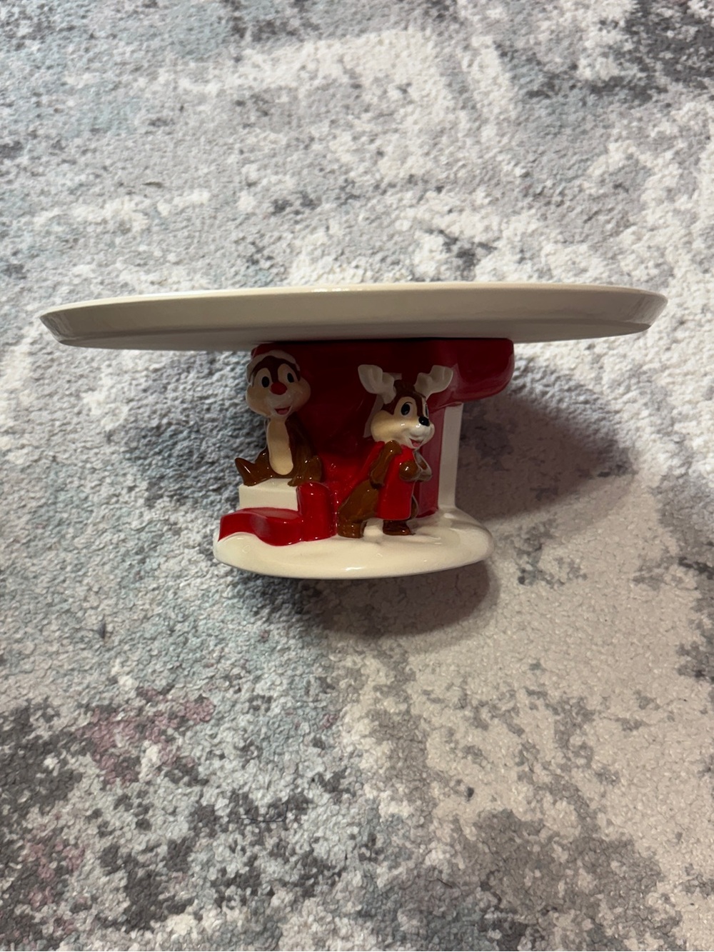 Disney Red and White Holiday Cake Stand with Chip 'n' Dale Figurines